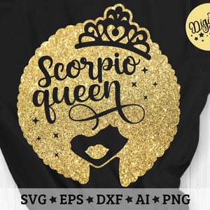 Scorpio Queen Svg, Birthday Queen Svg, Black Women Svg, Afro Girl Svg, Cut File Svg, Dxf, Eps, Png