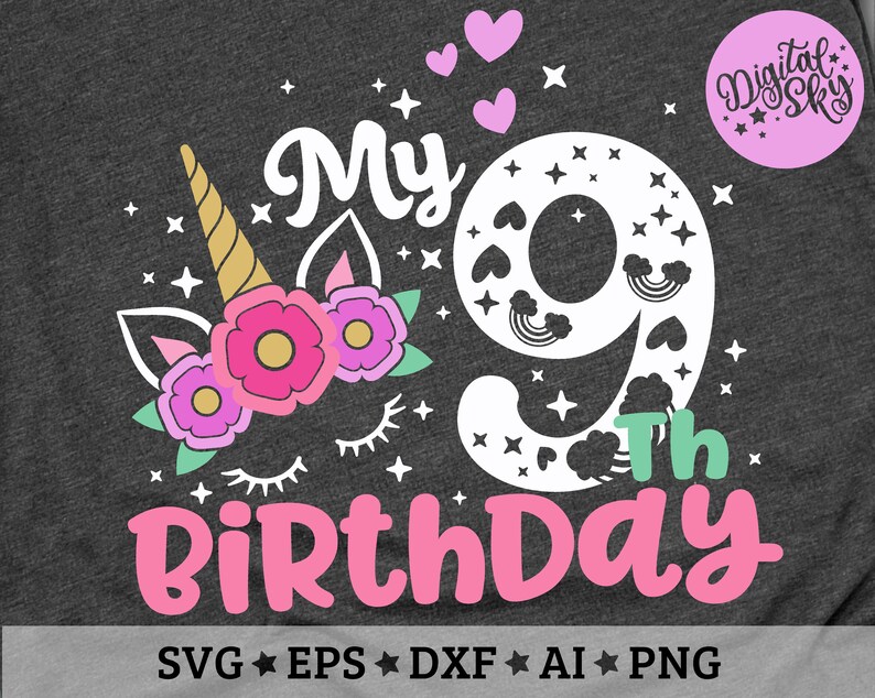 Download My 9th Birthday Svg Nine Birthday Svg Unicorn Birthday Svg | Etsy