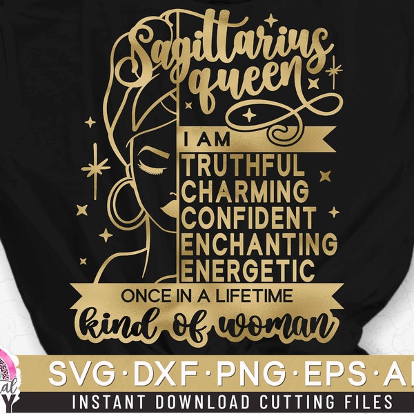 Sagittarius Queen Svg, Birthday Queen Svg, Black Women Svg, Afro Girl Svg, Zodiac Cut File Svg, Dxf, Eps, Png