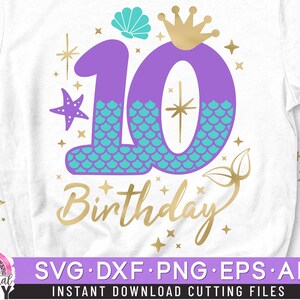 Mermaid 10th Birthday Svg, Ten Mermaid Number Svg