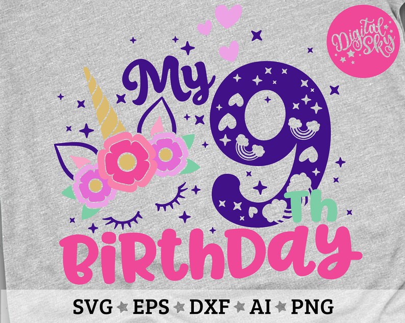 Download My 9th Birthday Svg Nine Birthday Svg Unicorn Birthday Svg ...