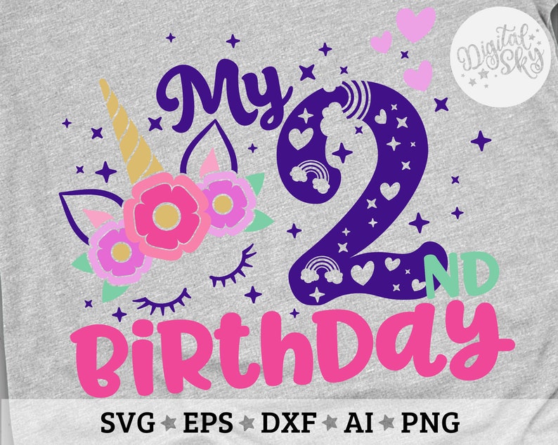 Download Unicorn Two Birthday Svg Second Birthday Svg Unicorn 2nd ...