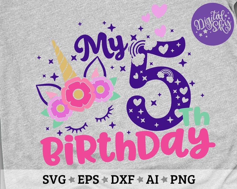 Download Unicorn 5th Birthday Svg Fifth Birthday Svg Unicorn 5th | Etsy