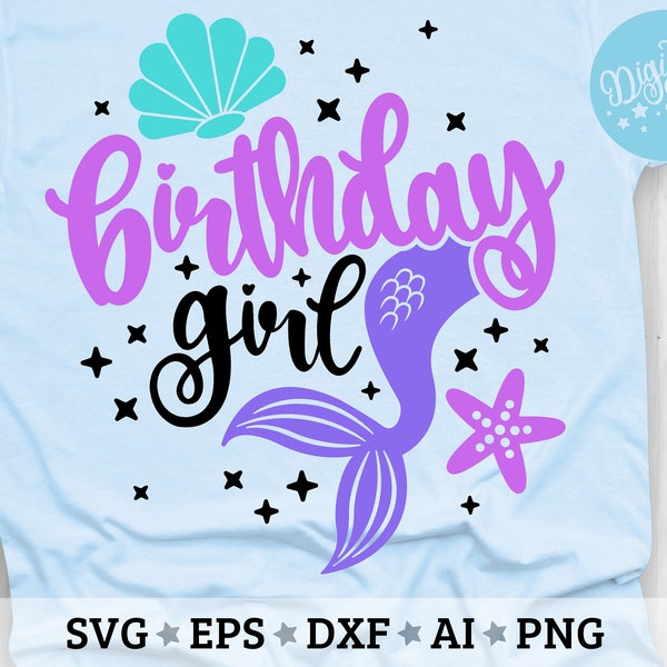 Mermaid Birthday Girl Svg, Mermaid Birthday Svg, Mermaid Tail Svg, Sea Ocean Birthday, Cut Files, dxf, png, eps,