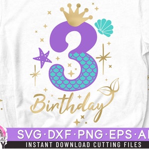 Mermaid 3rd Birthday Svg, 3rd bday Svg, Third Number, 3rd Birthday Svg,