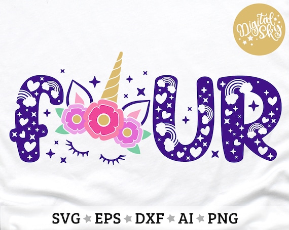 Download Unicorn Four Birthday Svg Fourth Birthday Svg Unicorn 4th Etsy