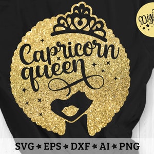 Capricorn Queen Svg, Birthday Queen Svg, Black Women Svg, Afro Girl Svg, Cut File Svg, Dxf, Eps, Png