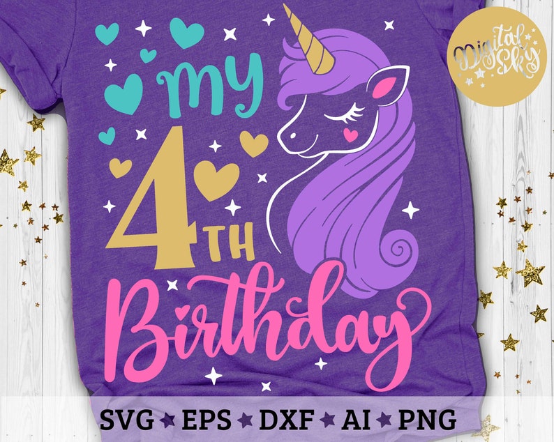 My 4th Birthday Svg, Fourth Bday Svg, Unicorn Birthday Svg, Birthday Girl Svg, Unicorn Birthday Shirt Svg, Cut Files Svg, Dxf, Eps, Png image 3