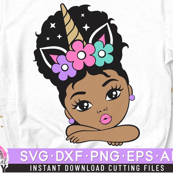 Afro Unicorn Svg, Peekaboo Girl Svg, Afro Puff Svg, Unicorn Girl Svg, Afro Ponytail Svg, Layered Cut file Svg, Dxf, Eps, Png