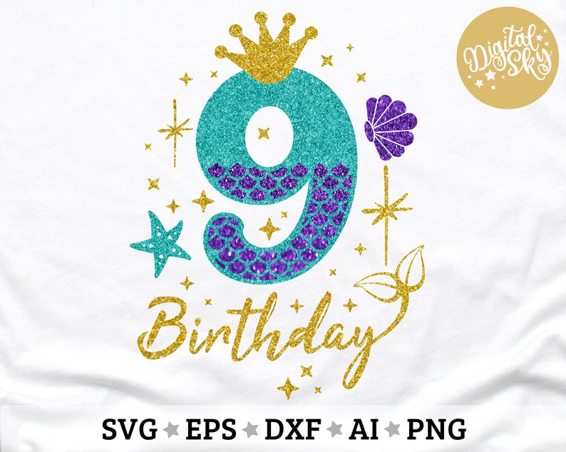 Download Mermaid 9th Birthday Svg Nine Mermaid Number Svg | Etsy