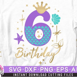 Mermaid 6th Birthday Svg, Six Mermaid Number Svg