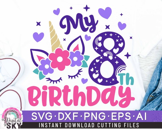 Eight - 8th Birthday Shirt For Girls, Heart Design Eight - 8th Birthday Shirt For Girls, Heart Design