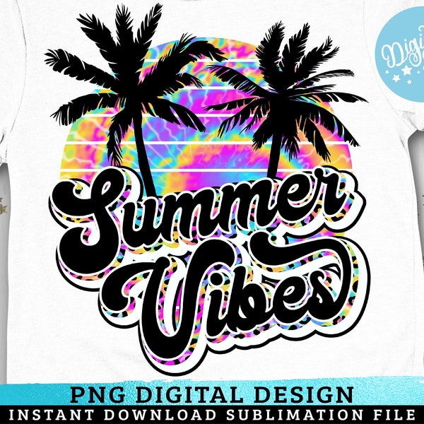 Summer Vibes PNG, Sublimation Print, Direct Print File, Summer Sublimation PNG, Vintage Retro Print, Hippie PNG image file