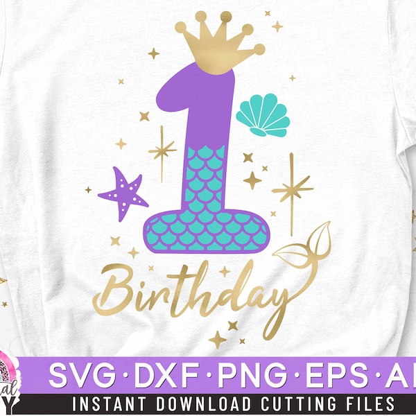 Mermaid 1st Birthday Svg, 1st bday Svg, First Number, 1st Birthday Svg,