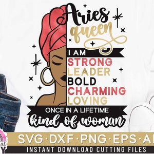 Aries Queen Svg, Birthday Queen Svg, Black Women Svg, Afro Girl Svg, Zodiac Cut File Svg, Dxf, Eps, Png