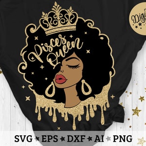 Królowa Ryb SVG, Dziewczyna Afro SVG, Królowa Afro SVG, Kropla Urodzinowa SVG, Plik Cięcia SVG, Dxf, Eps, PNG