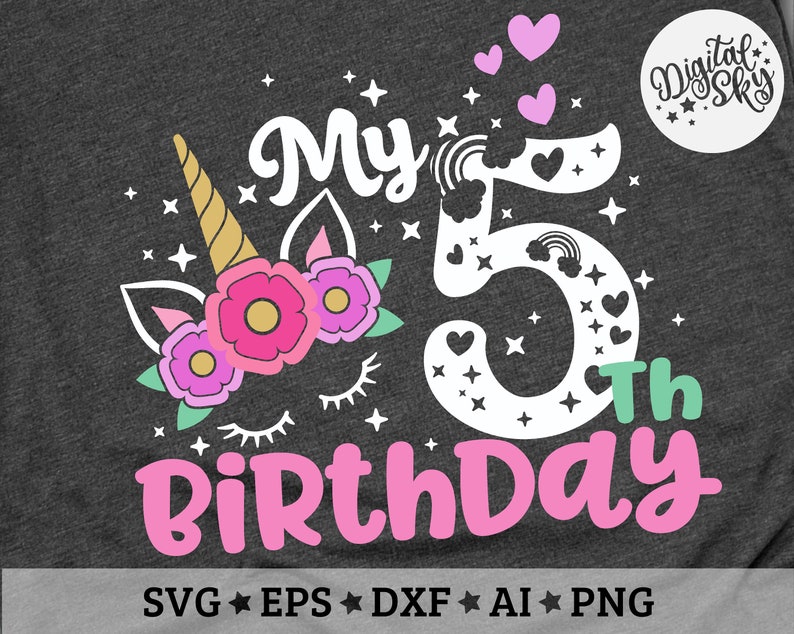 Download Unicorn 5th Birthday Svg Fifth Birthday Svg Unicorn 5th | Etsy