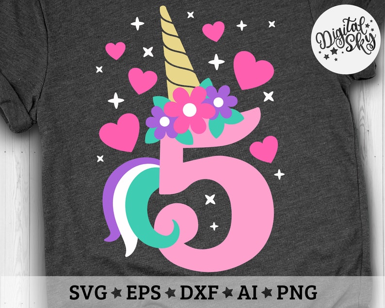 Download Fifth Birthday Unicorn Svg Unicorn Number Five Svg Unicorn | Etsy