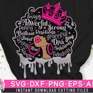 Afro Queen Svg, Afro Girl Svg, Afro Woman Svg, Hair Words Svg, Cut File Svg, Dxf, Eps, Png