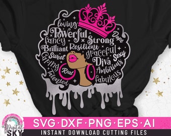 Afro Queen Svg, Afro Girl Svg, Afro Woman Svg, Hair Words Svg, Cut File Svg, Dxf, Eps, Png