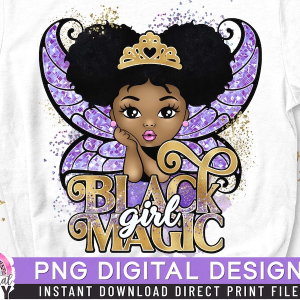 Schwarze Mädchen Magie PNG, Sublimationsbild, Direktdruck, Afro Puff Haar, Peekaboo Mädchen, Afro Mädchen Shirt, Pferdeschwanz Haar, Afro Prinzessin