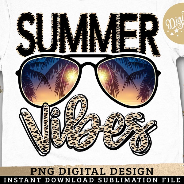 Summer Vibes PNG, Sublimation Print, Direct Print File, Summer Sublimation PNG, Vintage Retro Print, Leopard PNG image file