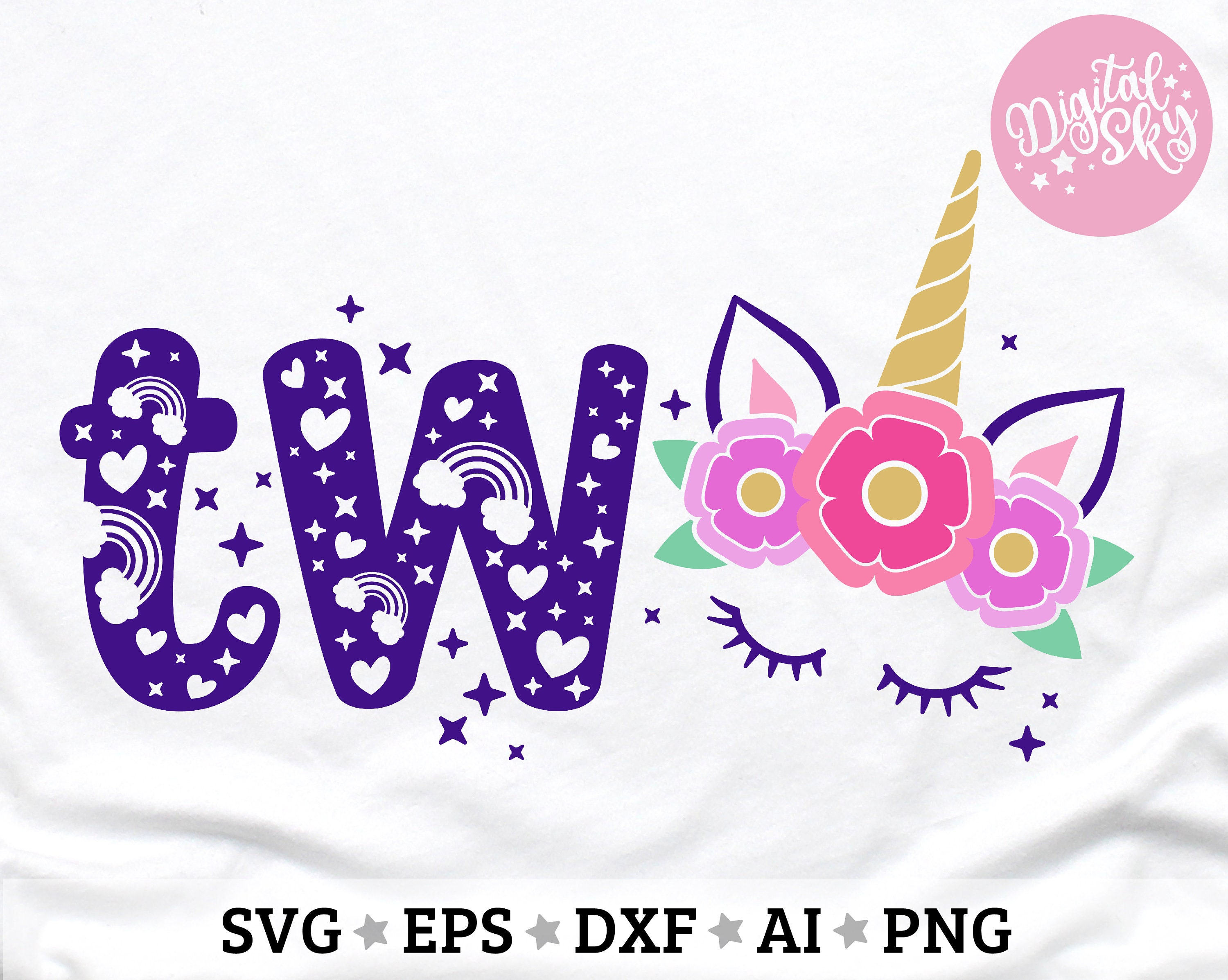 Download Unicorn Two Birthday Svg Second Birthday Svg Unicorn 2nd Etsy