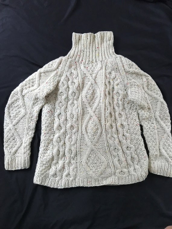 Women's hand knit cable turtleneck fisherman's swe