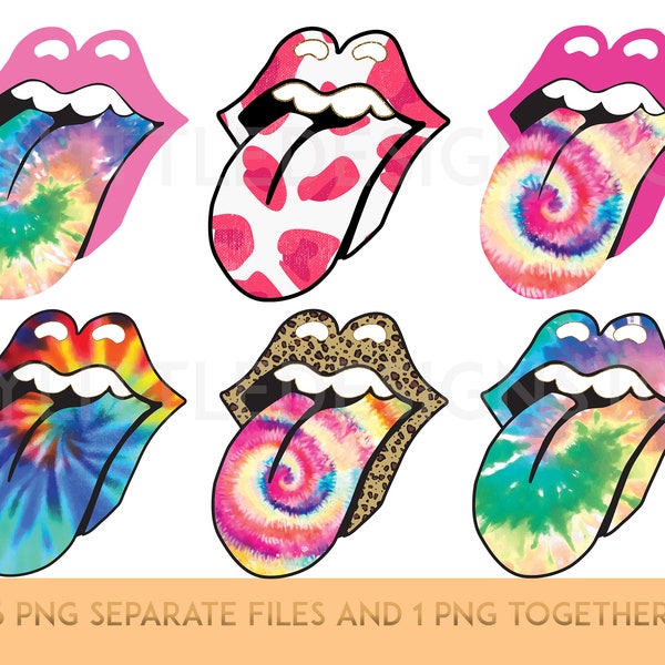 Six Separate Tie Dye PNGs and One PNG Together Tie Dye pattern tongue lips sublimations download,Design PNG, Digital Download