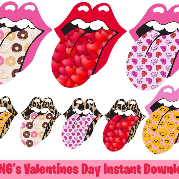 8 PNG Valentines Day Tongue Lips Sublimation,Valentines Day PNG Bundle, Instant Sublimation Download