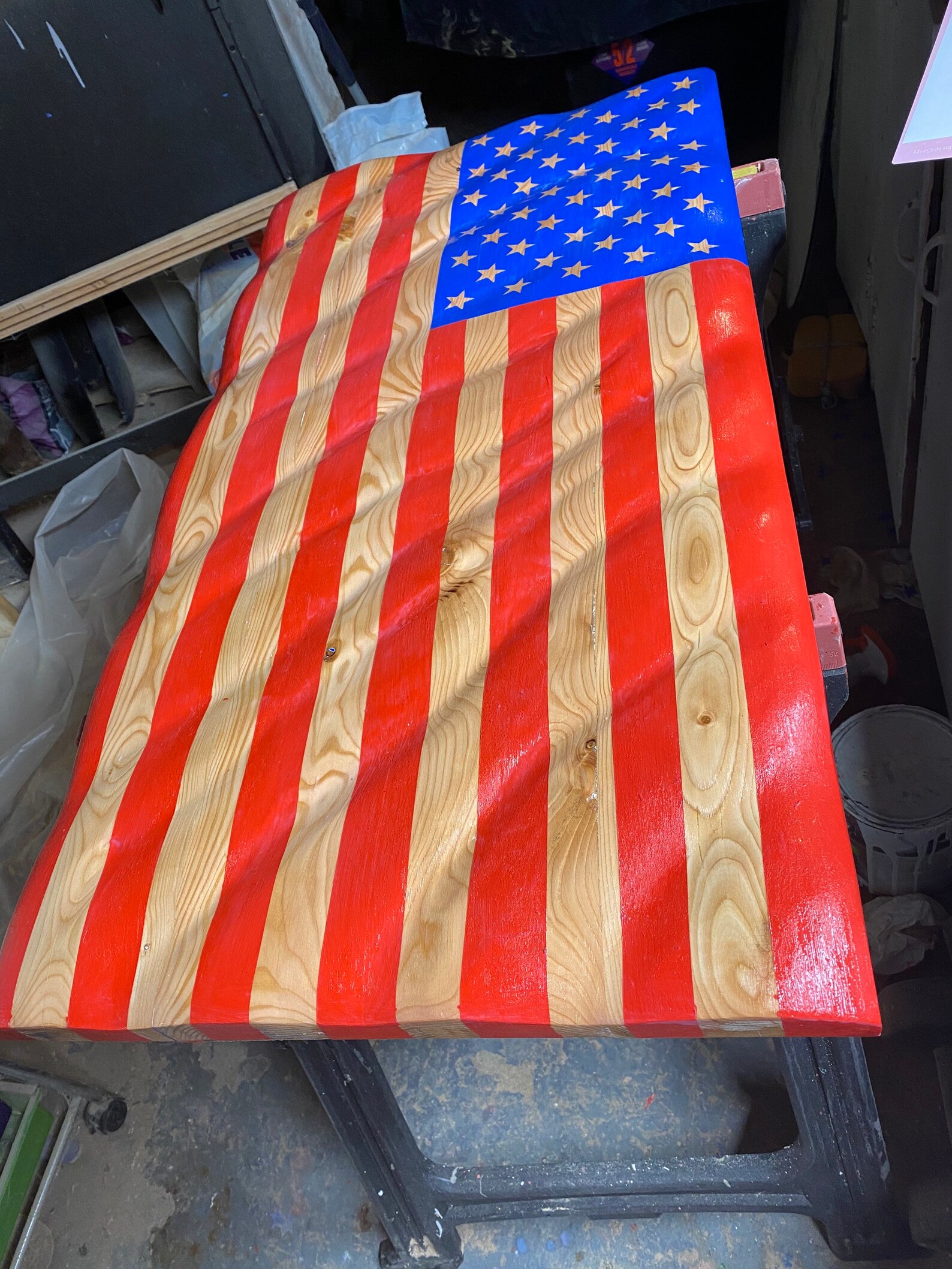 Wavy Wooden American Flag Etsy
