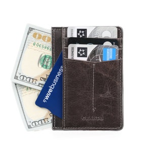 Tarjetero vertical delgado de cuero gris rústico, tarjetero de cuero mujer, billetera de cuero para hombre, estuche de tarjeta unisex, tarjetero minimalista