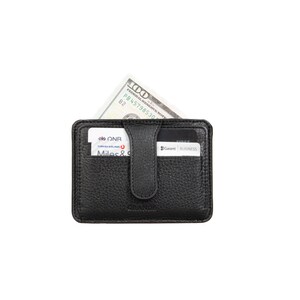Portatarjetas de cuero negro sólido Slim Snap, Estuche de tarjeta de cuero de mujer, Cartera de cuero de hombre, Estuche de tarjeta de cuero unisex, Portatarjetas minimalista
