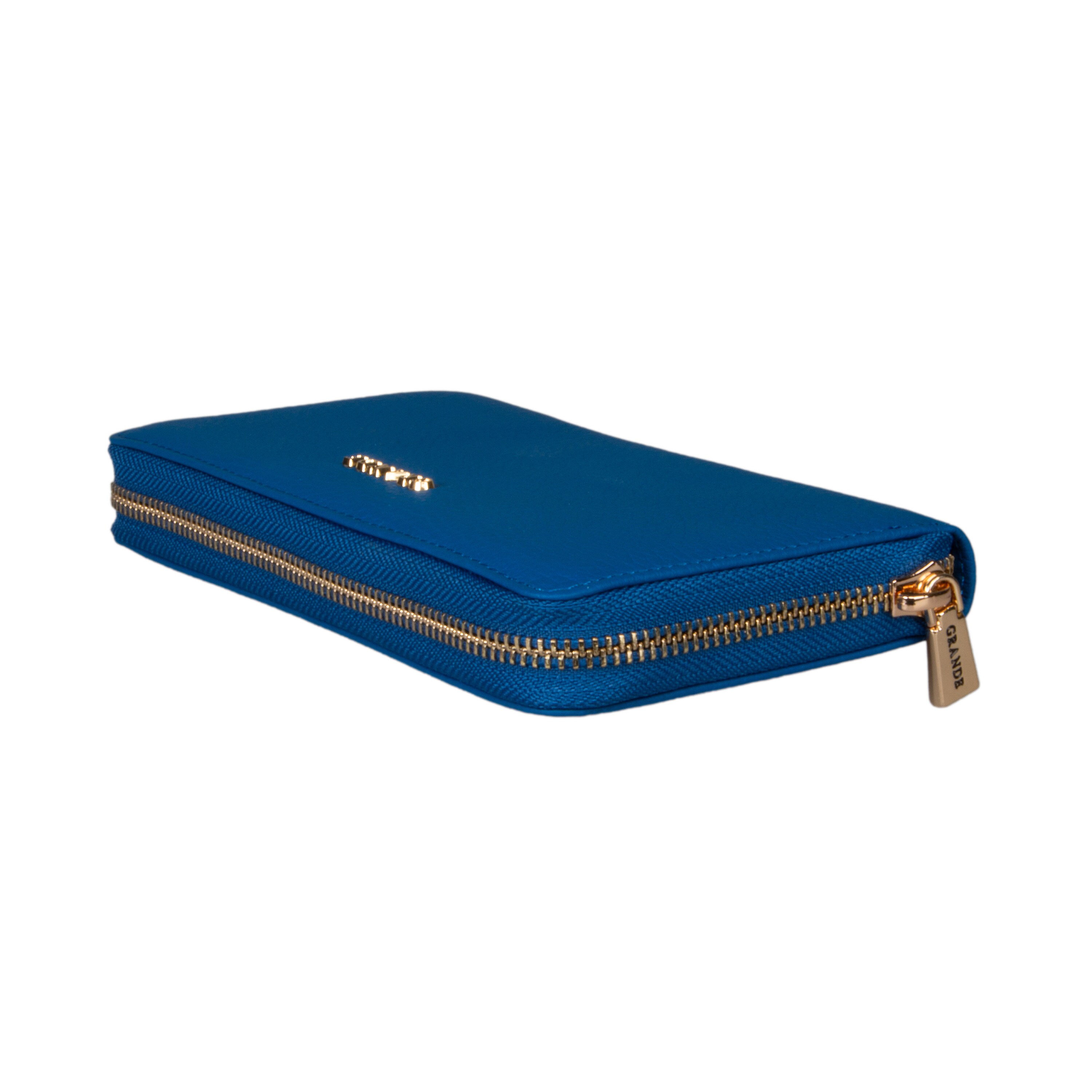 Blue Leather Zip Around Continental Wallet: Unisex Card Case 