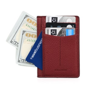 Tarjetero vertical delgado de cuero burdeos, tarjetero de cuero mujer, billetera de cuero para hombre, tarjetero de cuero unisex, tarjetero minimalista