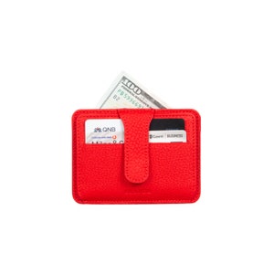 Tarjetero de cuero rojo, tarjetero de cuero para mujer, billetera de cuero para hombre, tarjetero de cuero unisex, tarjetero minimalista delgado