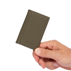 Tarjetero de bolsillo vertical delgado de cuero verde, monedero de cuero de mujer, billetera de cuero de hombre, tarjetero de cuero unisex, tarjetero minimalista