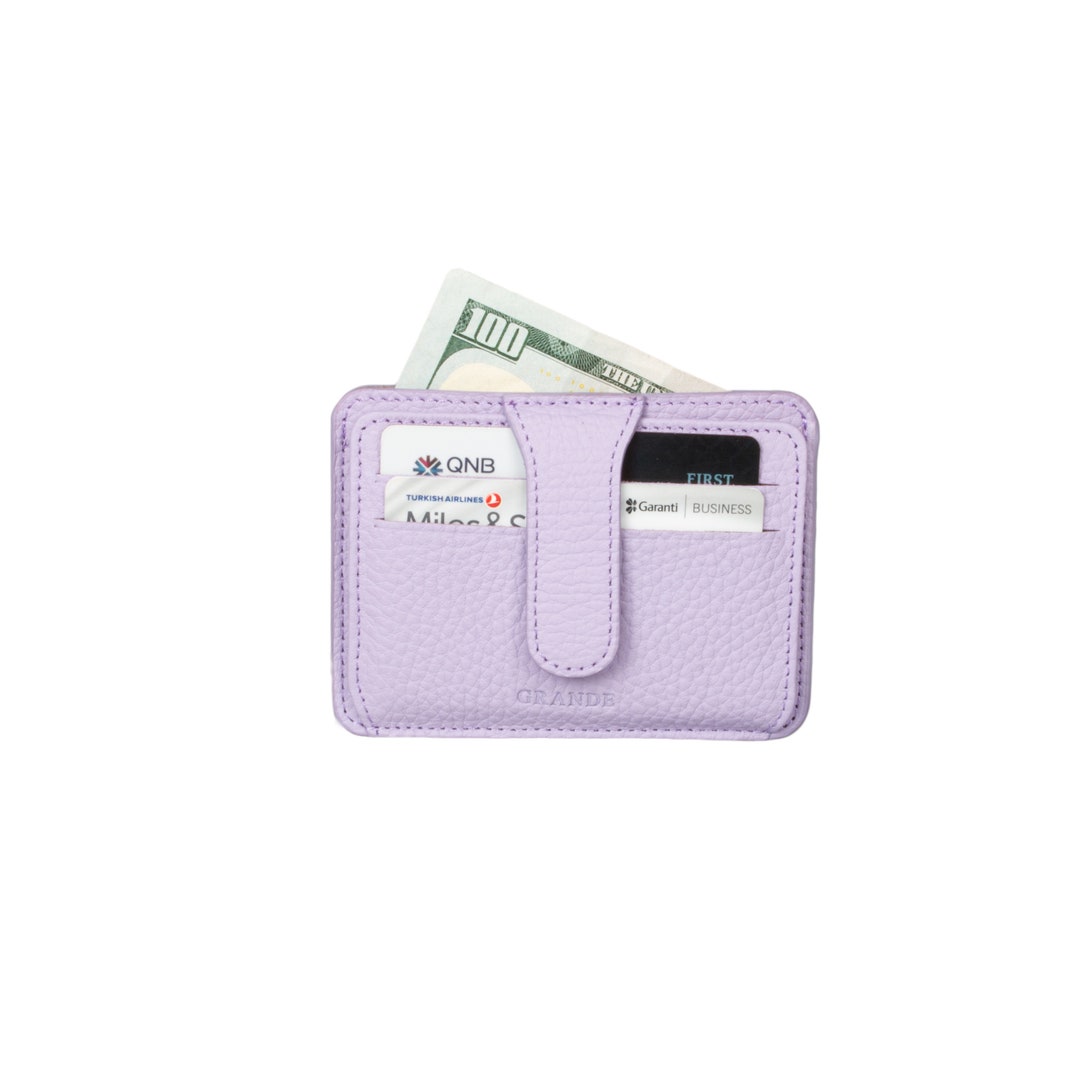 Lilac Leather Slim Snap Card Holder, Woman Leather Card Case, Men Leather Wallet, Unisex Leather