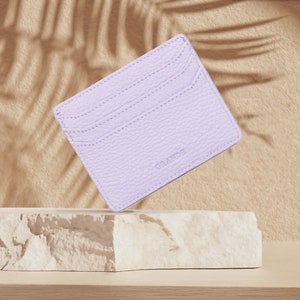 Tarjetero fino de piel lila, tarjetero de piel para mujer, cartera de piel para hombre, tarjetero de piel unisex, tarjetero minimalista fino.