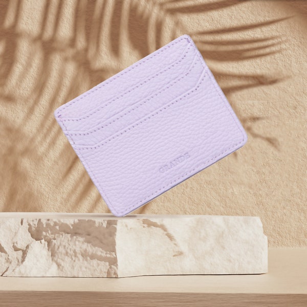 Lilac Leather Slim Card Holder, Woman Leather Card Case, Men Leather Wallet, Unisex Leather Card Case , Slim Minimalist Card Holder