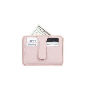 Portatarjetas delgado de cuero rosa pálido, tarjetero de cuero para mujer, billetera de cuero para hombre, tarjetero de cuero unisex, tarjetero minimalista delgado