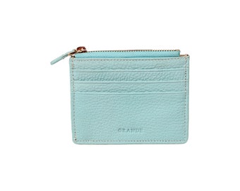 Mint Leather Card Holder: Slim Zippered Wallet