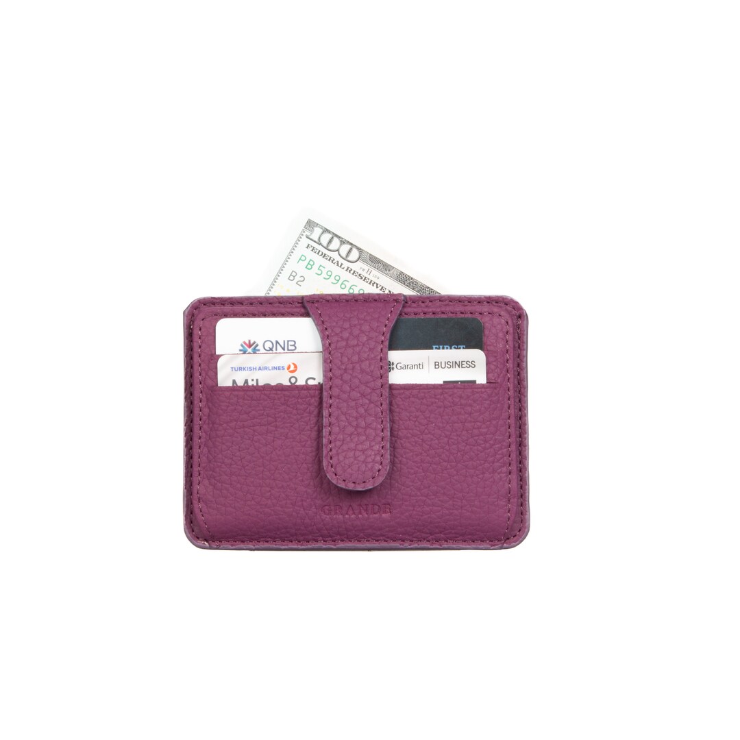 Purple Leather Slim Snap Card Holder, Woman Leather Card Case, Men ...