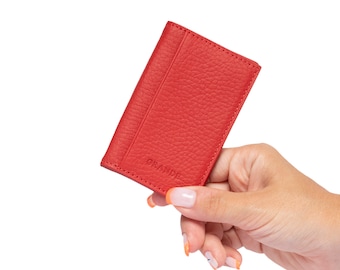 Red Leather Card Case: Slim Vertical Minimalist Wallet