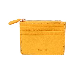 Tarjetero delgado de cuero amarillo con cremallera, tarjetero de cuero para mujer, billetera de cuero para hombre, tarjetero de cuero unisex, tarjetero minimalista delgado