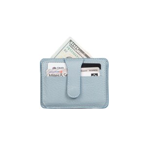 Sólido Iced Blue Leather Slim Snap Card Holder, Estuche de tarjeta de cuero para mujer, Cartera de cuero para hombre, Estuche de tarjeta de cuero unisex, Titular de tarjeta minimalista