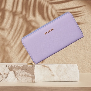 Cartera Cremallera Continental Piel Lila, Tarjetero Mujer Piel, Tarjetero Piel Unisex, Cartera Grande Cremallera, Mini Monedero