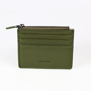 Tarjetero de cuero verde con cremallera delgada, tarjetero de cuero para mujer, billetera de cuero para hombre, tarjetero de cuero unisex, tarjetero minimalista