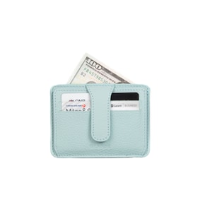 Tarjetero Slim Snap de cuero menta, tarjetero de cuero para mujer, billetera de cuero para hombre, tarjetero de cuero unisex, tarjetero minimalista