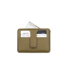 Tarjetero Slim Snap de cuero verde, tarjetero de cuero para mujer, billetera de cuero para hombre, tarjetero de cuero unisex, tarjetero minimalista delgado